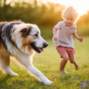 The Australian Shepherd Anatolian Shepherd mix playing with kids